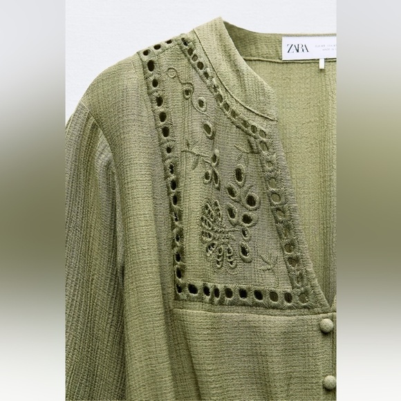 New ZARA Openwork Embroidered Eyelet Long Sleeves Mini Dress - Picture 8 of 9